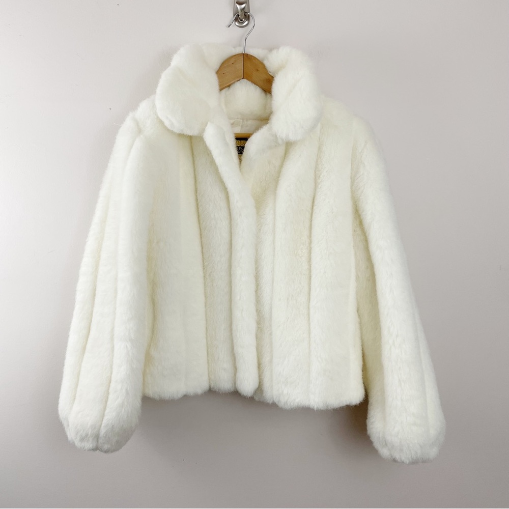 Donna Salyers Fabulous Furs vintage Faux fur bomber coat jacket off white mink M